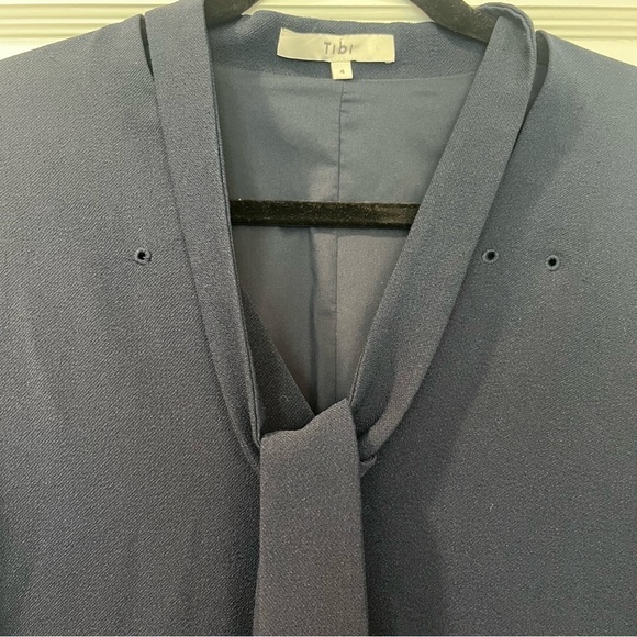 Tibi Navy Savannah Tie Neck Dress Size 4 missing metal clips - Picture 8 of 14